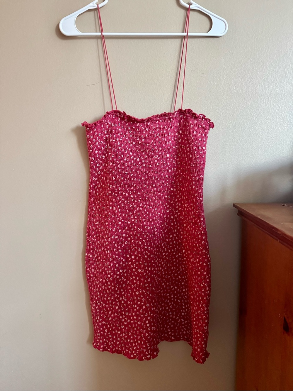 American Eagle Smocked Floral Bodycon Mini Dress Pink White Women’s Small